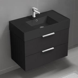 Bathroom Vanity Black Bathroom Vanity With Black Sink, Floating, Modern, 32